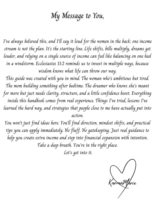 Digital copy of The Side Income Handbook by Love, Karma Marie, featuring a clean design with the book cover on a white background.