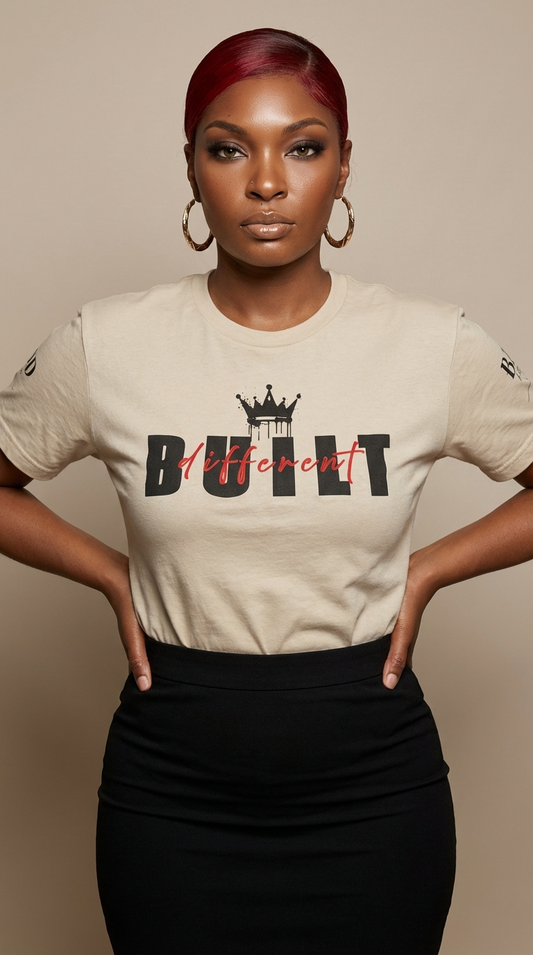 Built Queen T-Shirt — 'Built' Design with Crown Graphic | Built Different Women’s Graphic Tee | Motivational Empowerment Shirt | Discipline & Self Growth Apparel