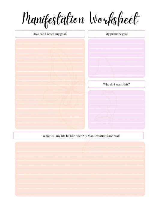 Love, Karma Marie journal page with manifestation worksheet for overcoming fear and self-sabotage in a journey to personal growth.