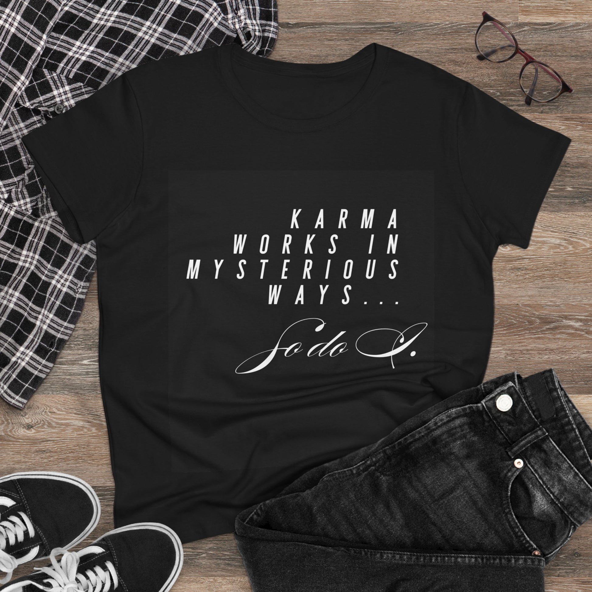 Karma Works Women's Tee, Inspirational Quote T-Shirt, Motivational Gift for Her, Casual Everyday Wear, Spiritual Style - My Store