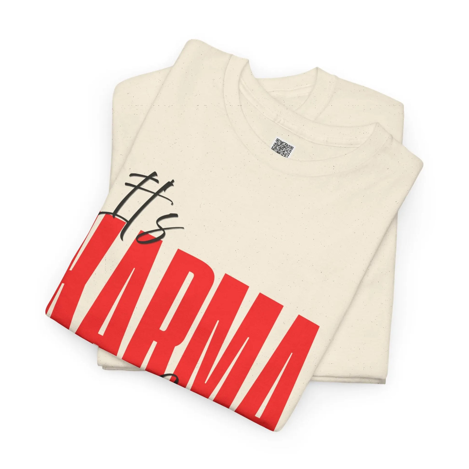 Women's black graphic T-shirt by Printify with "It’s Karma, Baby" motivational statement and spiritual empowerment design.