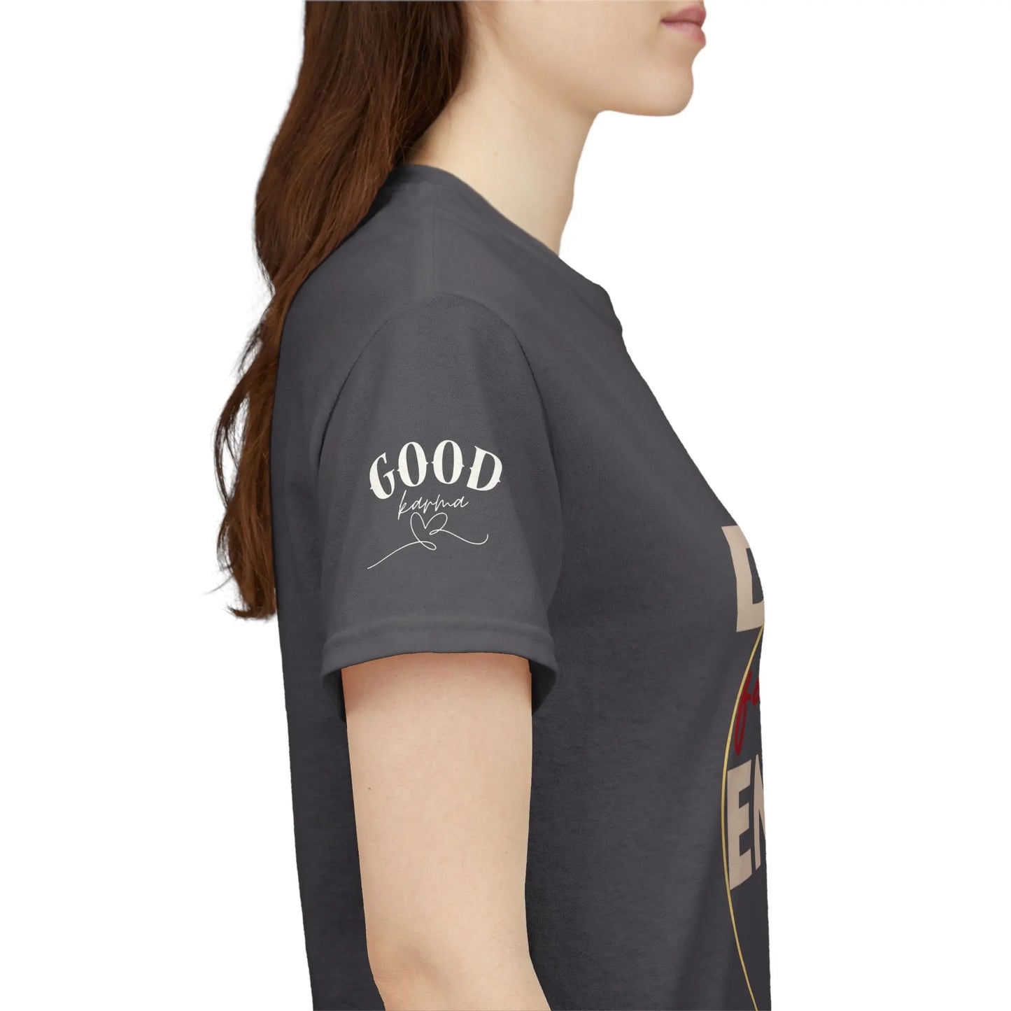 Women’s spiritual empowerment T-shirt featuring lotus design, promoting divine feminine energy and mindfulness for yoga and wellness.