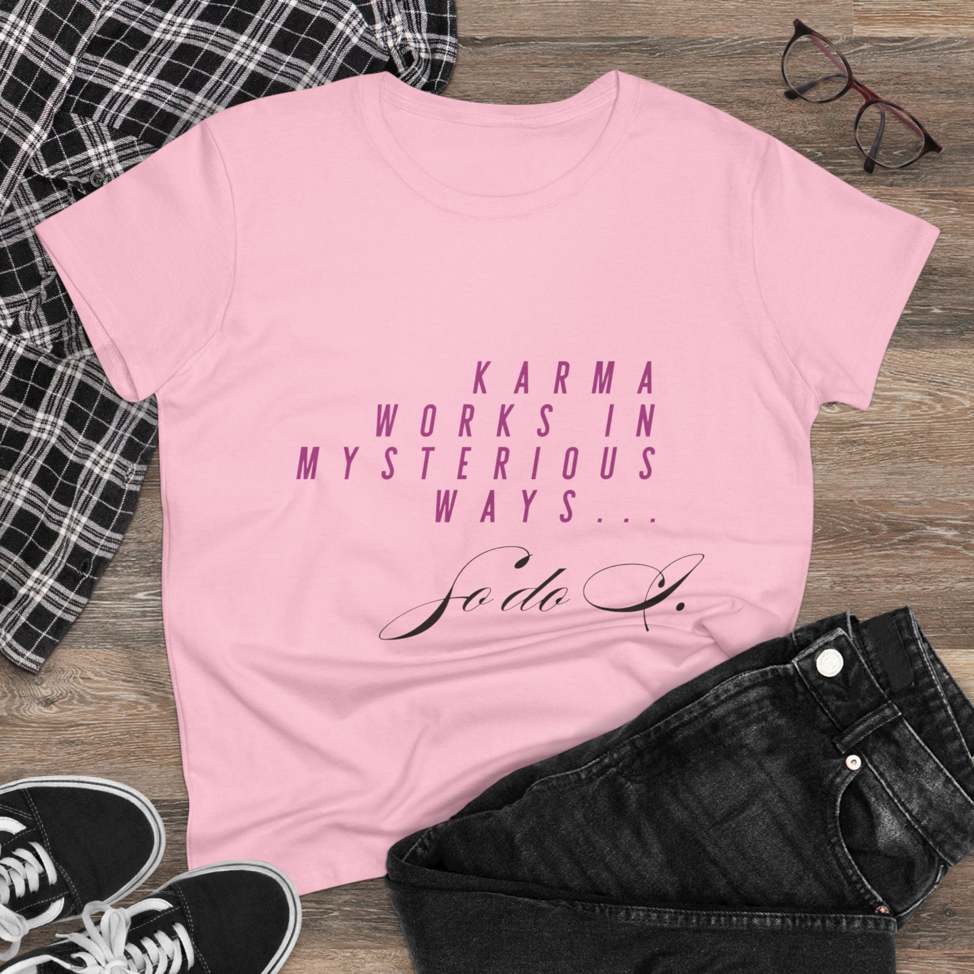 Karma Works Women's Tee, Inspirational Quote T-Shirt, Motivational Gift for Her, Casual Everyday Wear, Spiritual Style - My Store