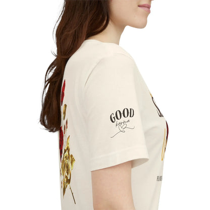 Soft pink "She Is The Occasion" empowering women's statement T-shirt by Printify, featuring motivational self-love message.