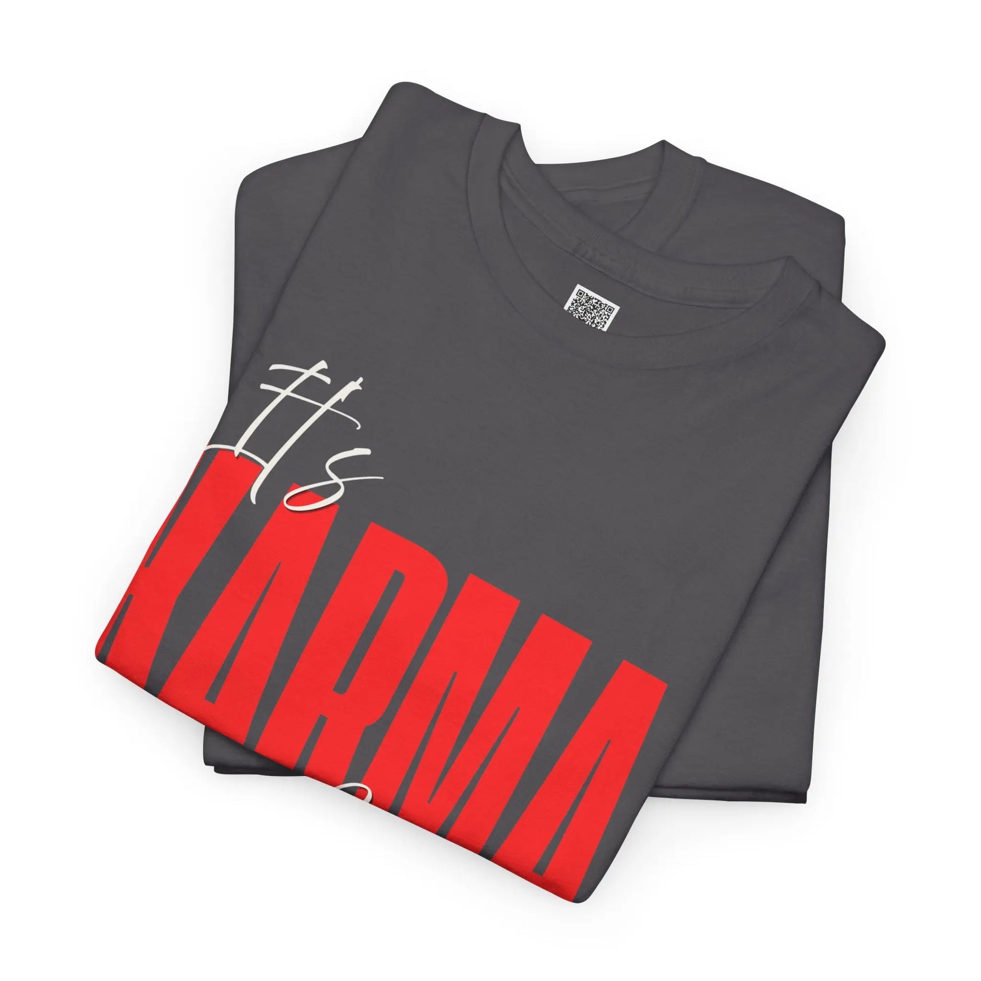 Women’s “It’s Karma, Baby” spiritual empowerment graphic T-shirt by Printify featuring motivational statement and casual fit.