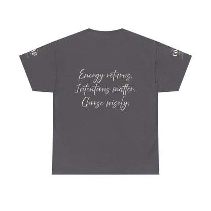 Women's "It's Karma, Baby" empowerment graphic T-shirt by Printify featuring motivational spiritual karma design.