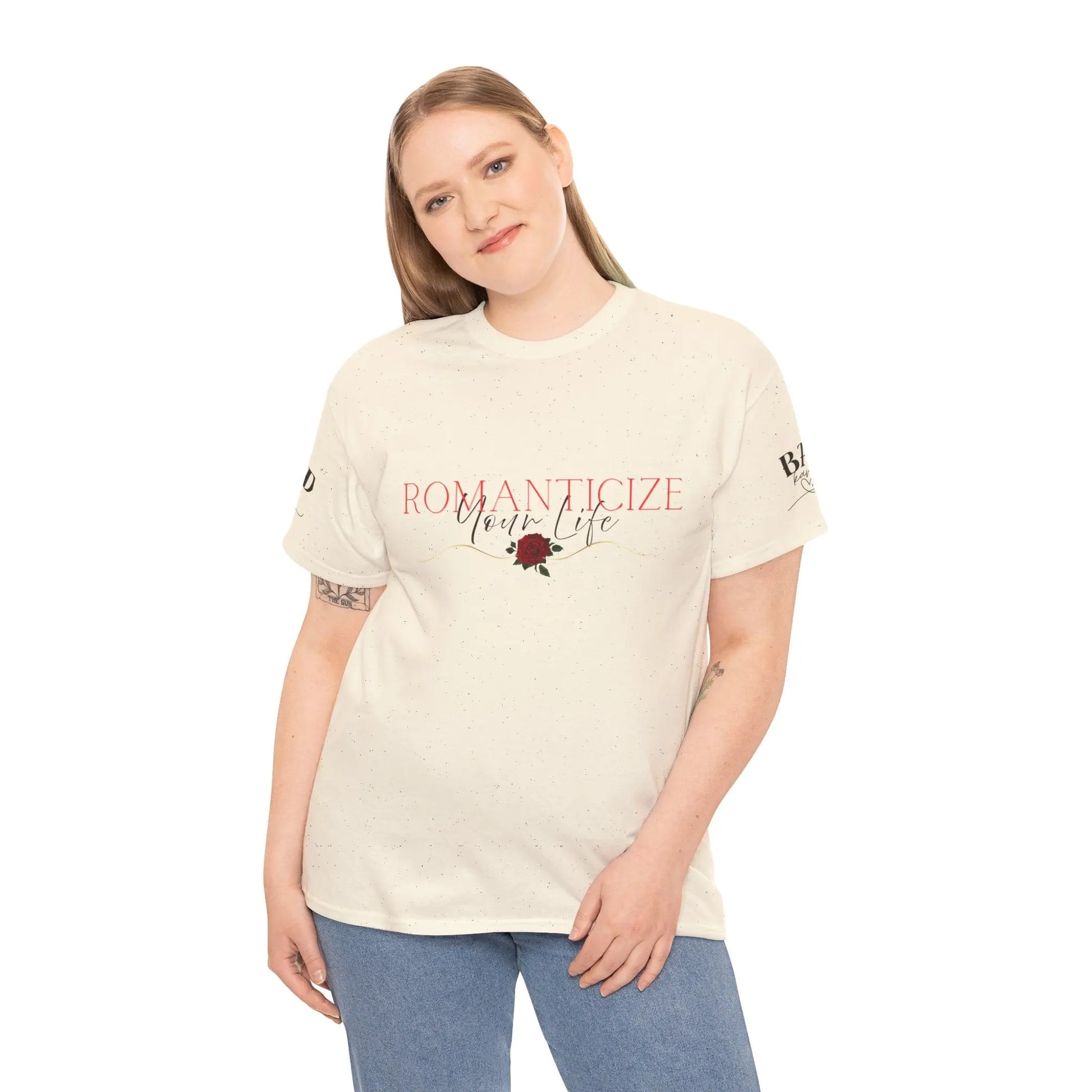 Feminine energy graphic T-shirt for women featuring motivational self-love and soft life messages, by Printify.