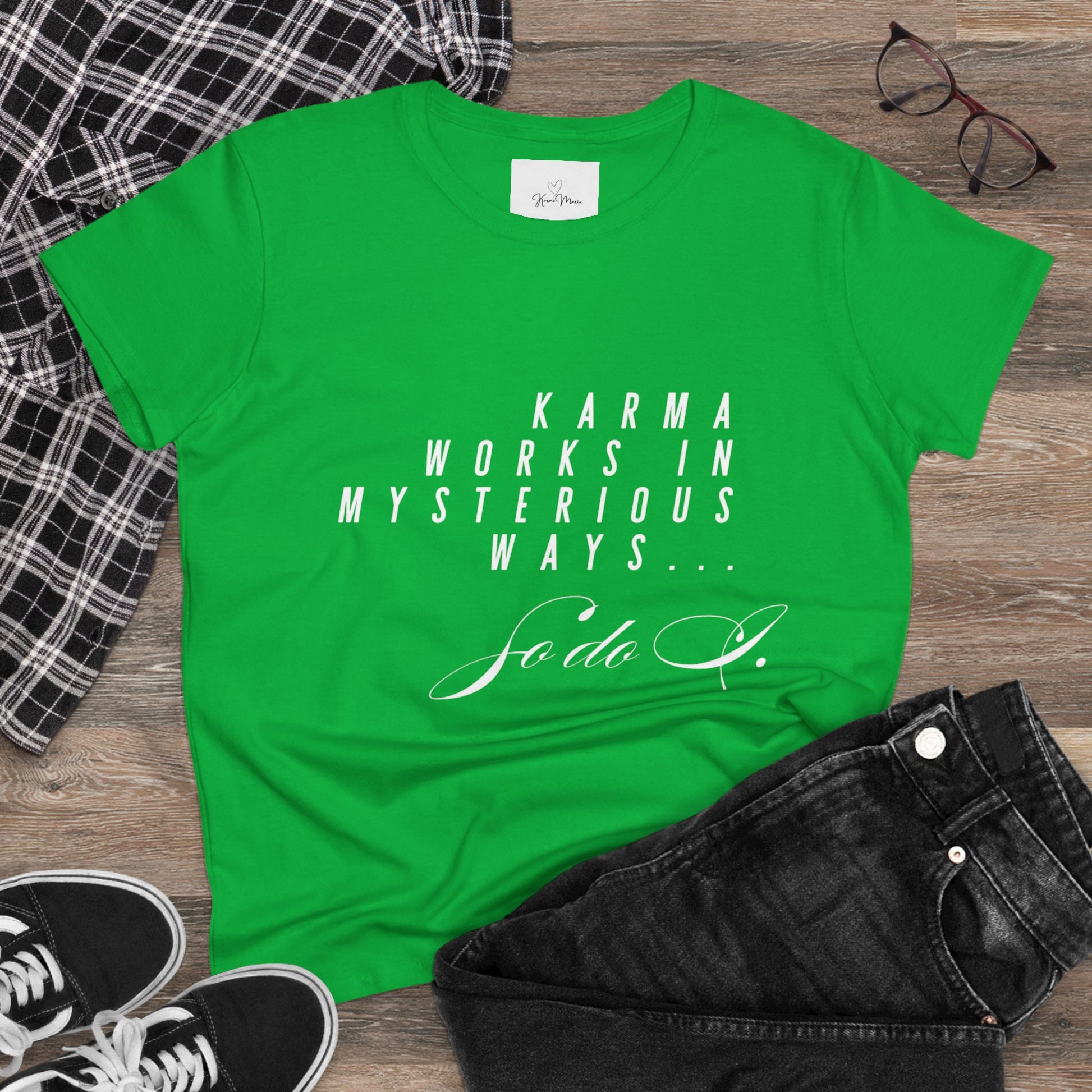 Karma Works Women's Tee, Inspirational Quote T-Shirt, Motivational Gift for Her, Casual Everyday Wear, Spiritual Style - My Store
