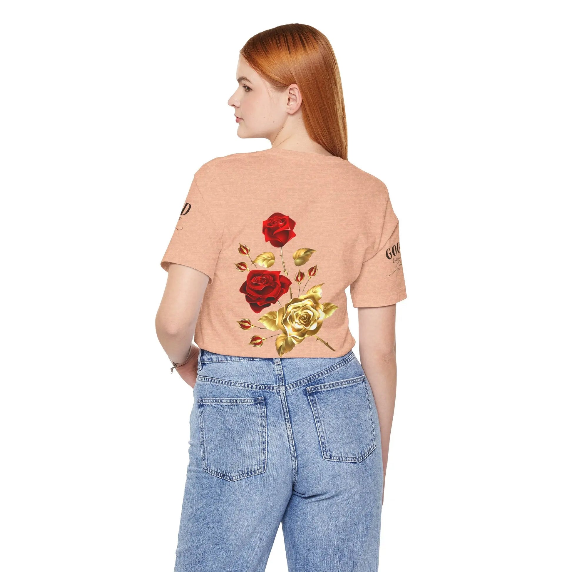 Soft pink "She Is The Occasion" women's motivational T-shirt by Printify featuring empowering self-love message and luxury aesthetic.