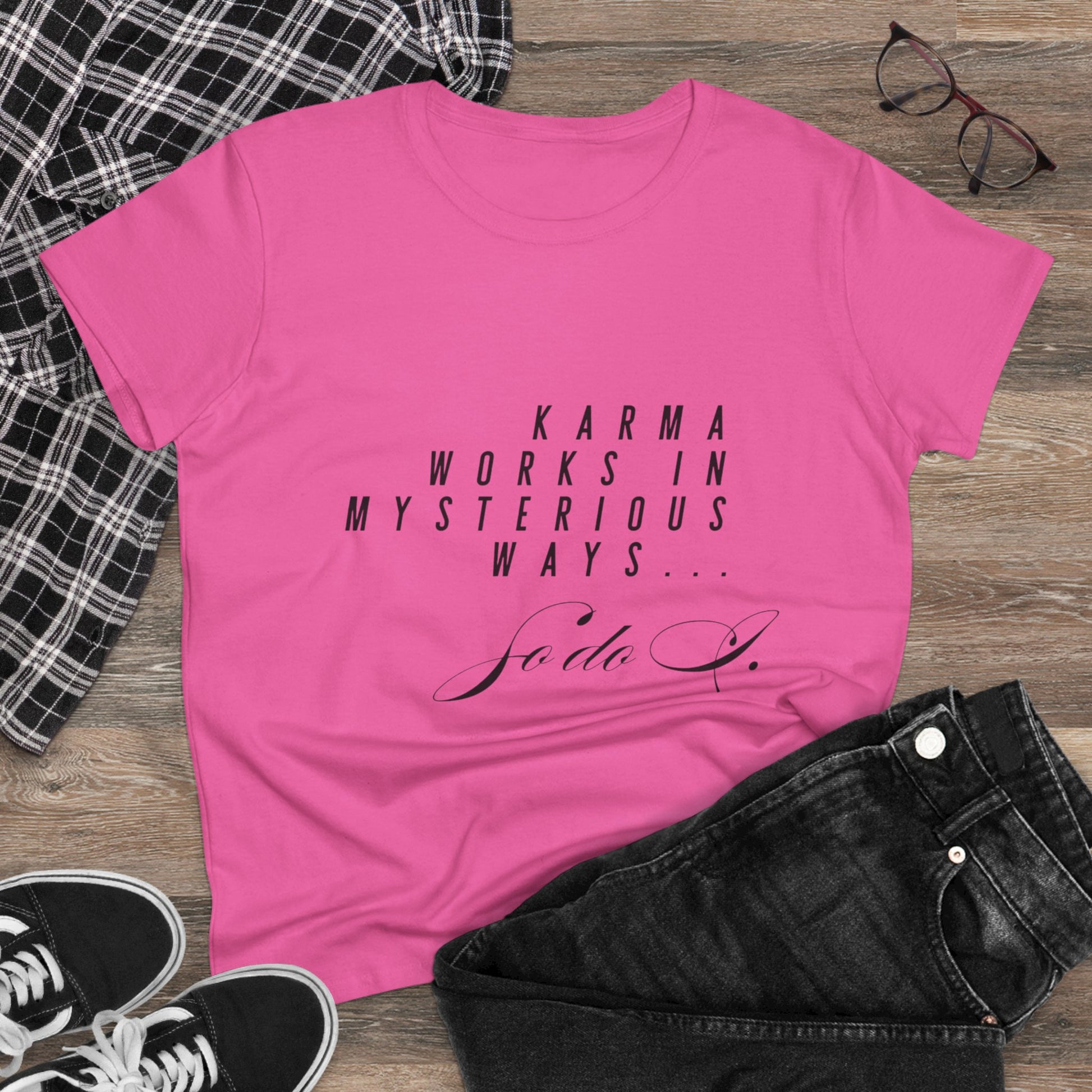 Karma Works Women's Tee, Inspirational Quote T-Shirt, Motivational Gift for Her, Casual Everyday Wear, Spiritual Style - My Store