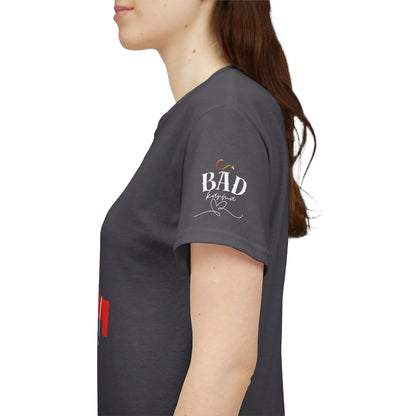 Women’s “It’s Karma, Baby” motivational graphic T-shirt by Printify featuring empowering spiritual message and stylish design.