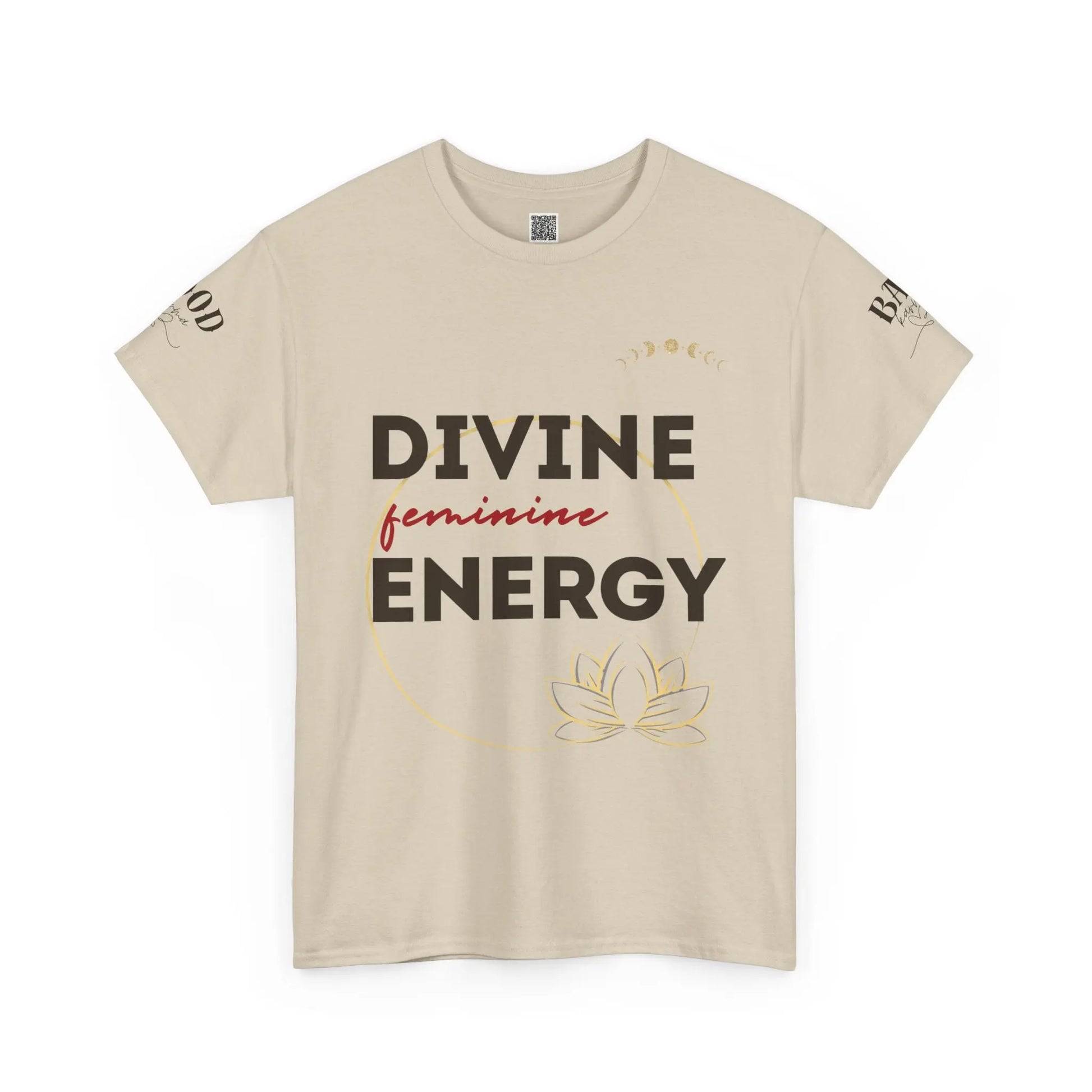 Black spiritual T-shirt for women featuring lotus design and feminine energy graphic, perfect for yoga and mindfulness.