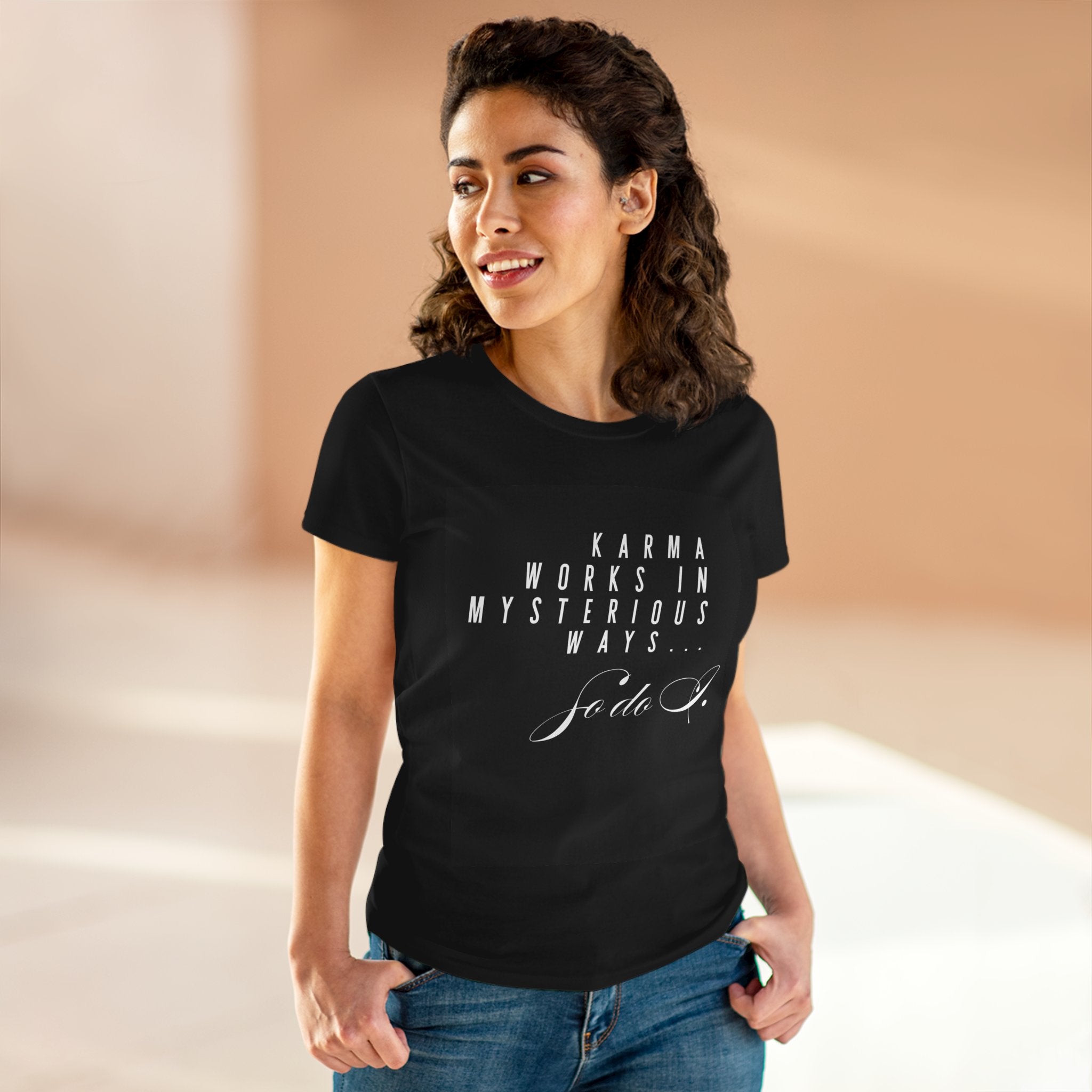 Karma Works Women's Tee, Inspirational Quote T-Shirt, Motivational Gift for Her, Casual Everyday Wear, Spiritual Style - My Store