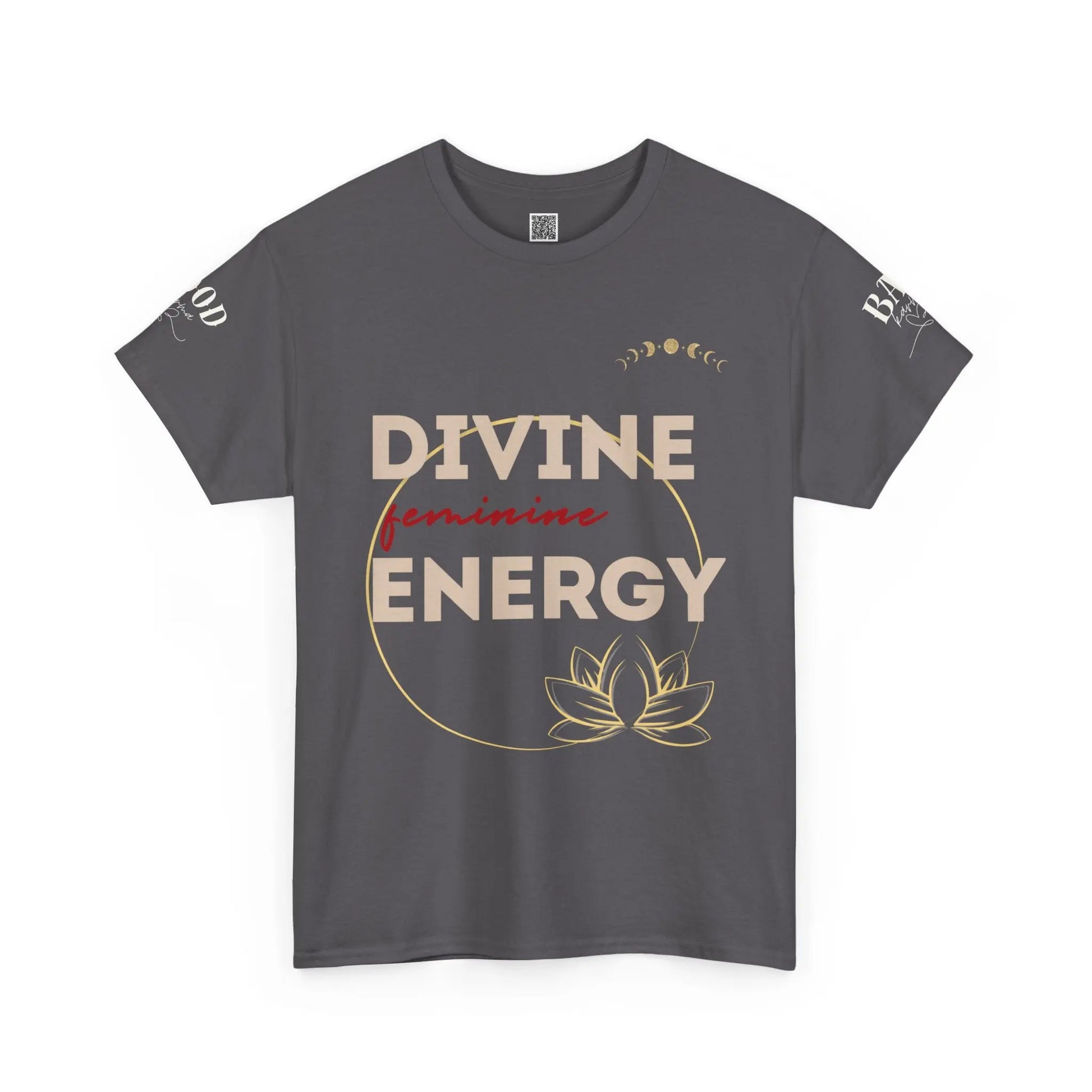 Printify spiritual T-shirt for women featuring lotus design and empowering message promoting divine feminine energy and mindfulness.