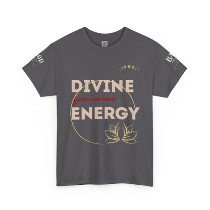 Printify spiritual T-shirt for women featuring lotus design and empowering message promoting divine feminine energy and mindfulness.