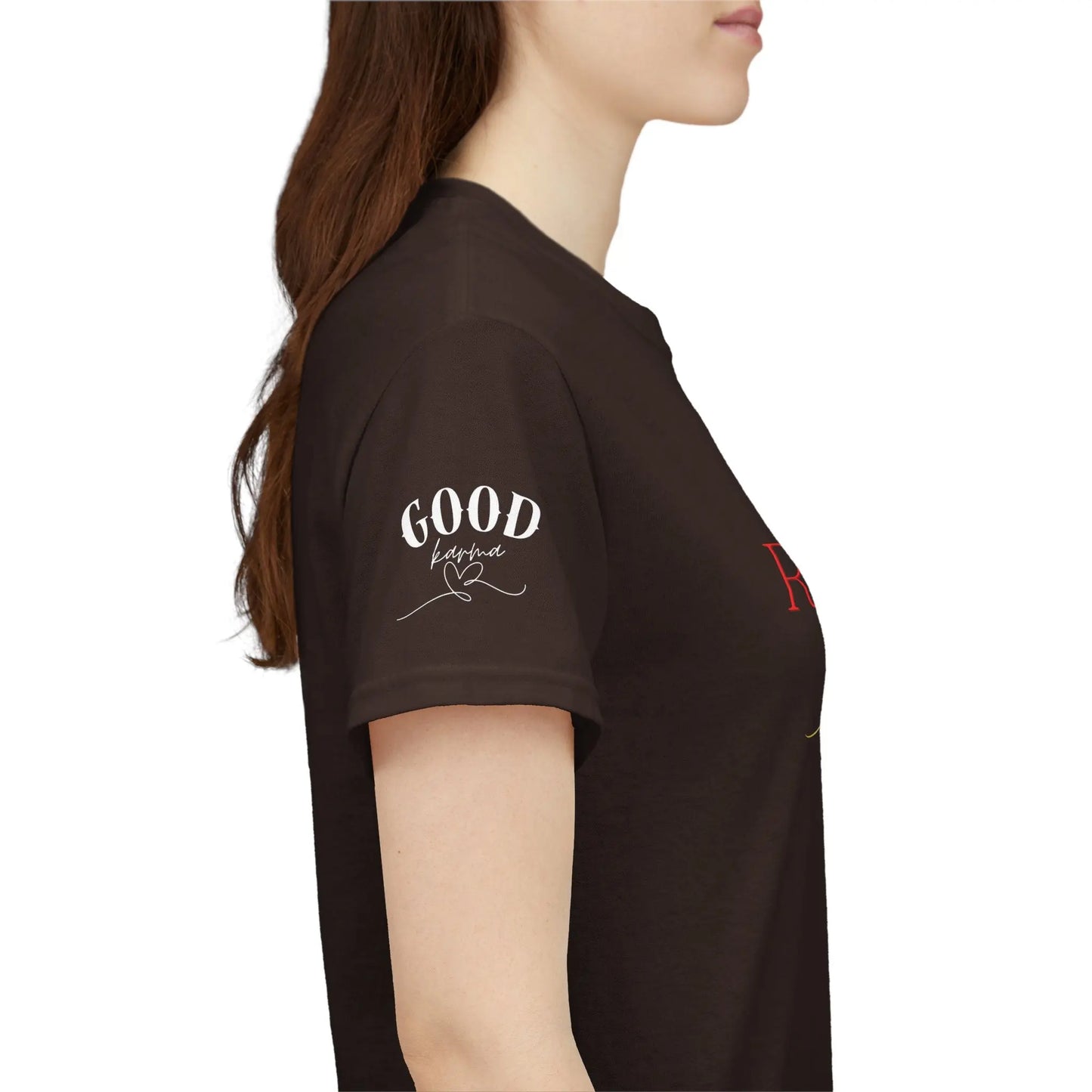 Feminine energy graphic T-shirt for women with self-love and soft life motivation design, by Printify.