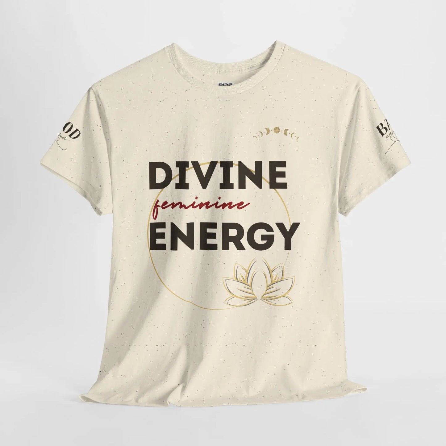 Printify spiritual T-shirt featuring divine feminine energy and lotus graphic, perfect for yoga, mindfulness, and empowerment.