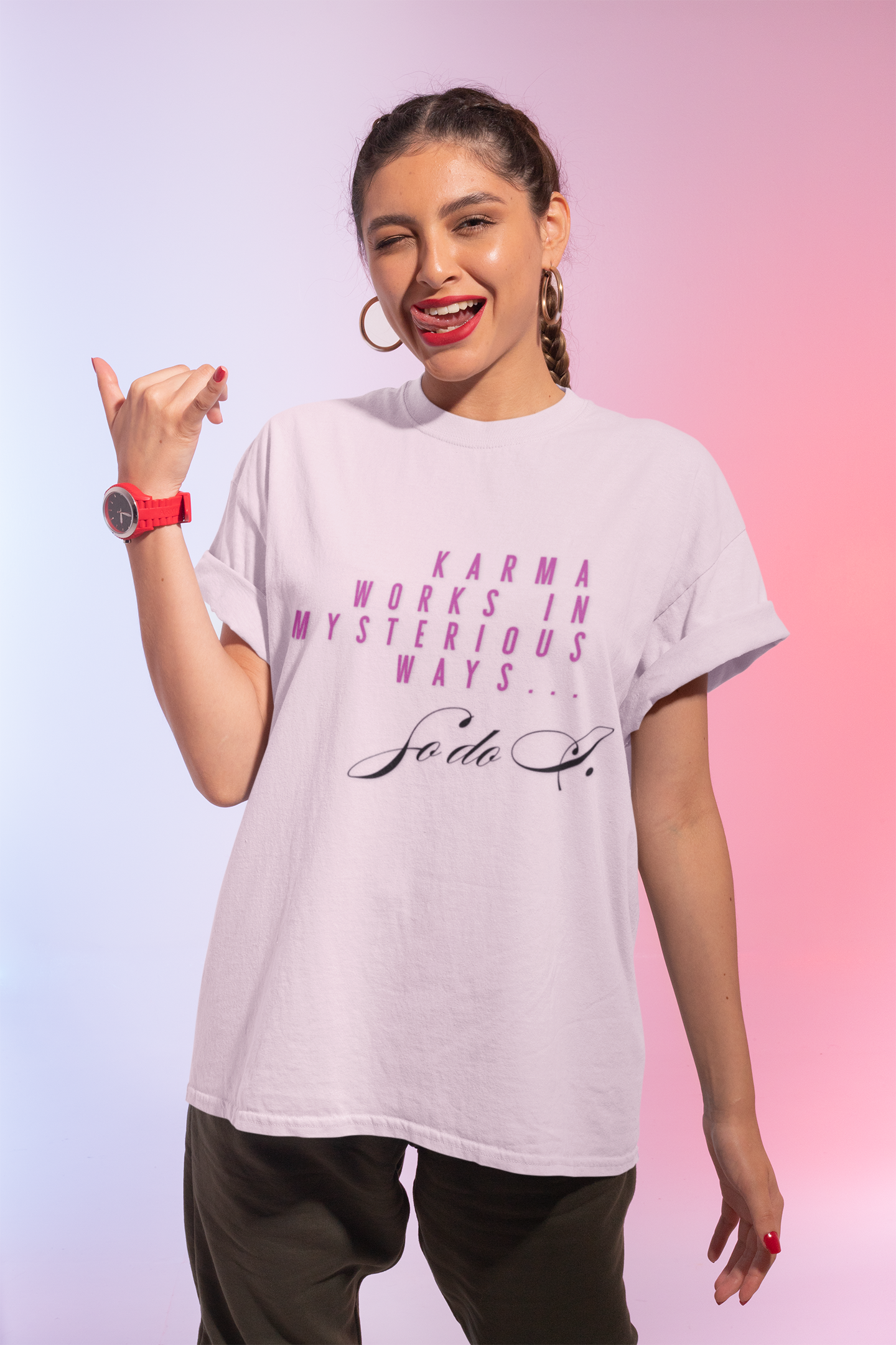 Karma Works Women's Tee, Inspirational Quote T-Shirt, Motivational Gift for Her, Casual Everyday Wear, Spiritual Style - My Store
