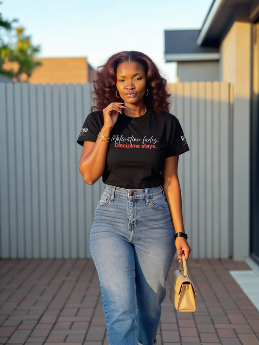 Motivation Fades. Discipline Stays. – Women’s Motivational Graphic T-Shirt | Empowerment Mindset Tee | Discipline Over Motivation Shirt