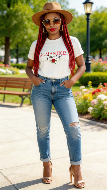 Romanticize Your Life – Feminine Energy Graphic Tee | Self-Love & Soft Life Motivation Shirt for Women