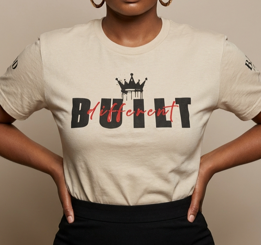 Built Queen T-Shirt — 'Built' Design with Crown Graphic | Built Different Women’s Graphic Tee | Motivational Empowerment Shirt | Discipline & Self Growth Apparel