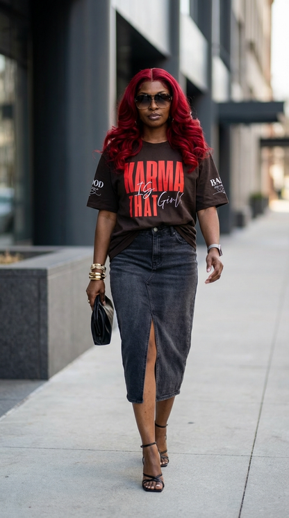 Karma Is That Girl Tee – Empowerment Graphic T-Shirt for Women | Motivational Statement Shirt