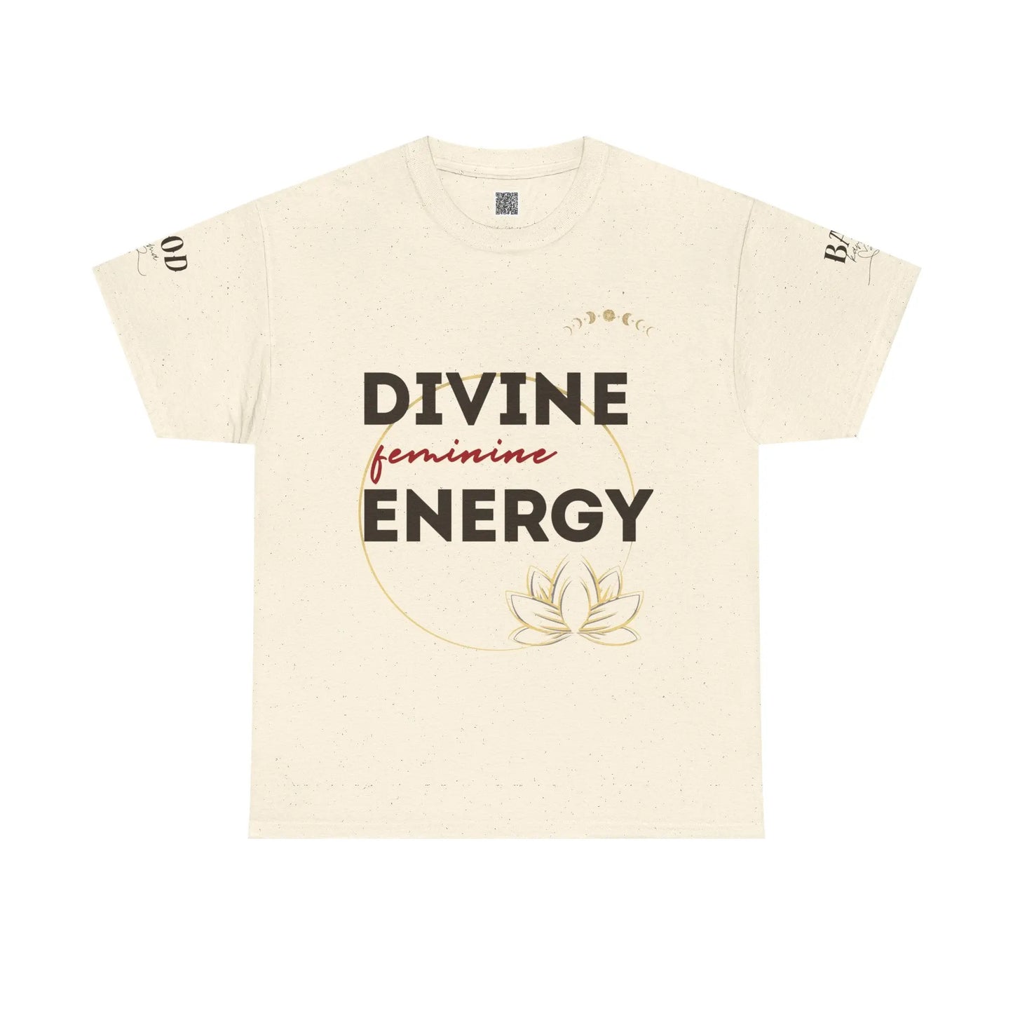 Printify Divine Feminine Energy T-shirt featuring a lotus graphic, perfect for women practicing yoga and mindfulness.