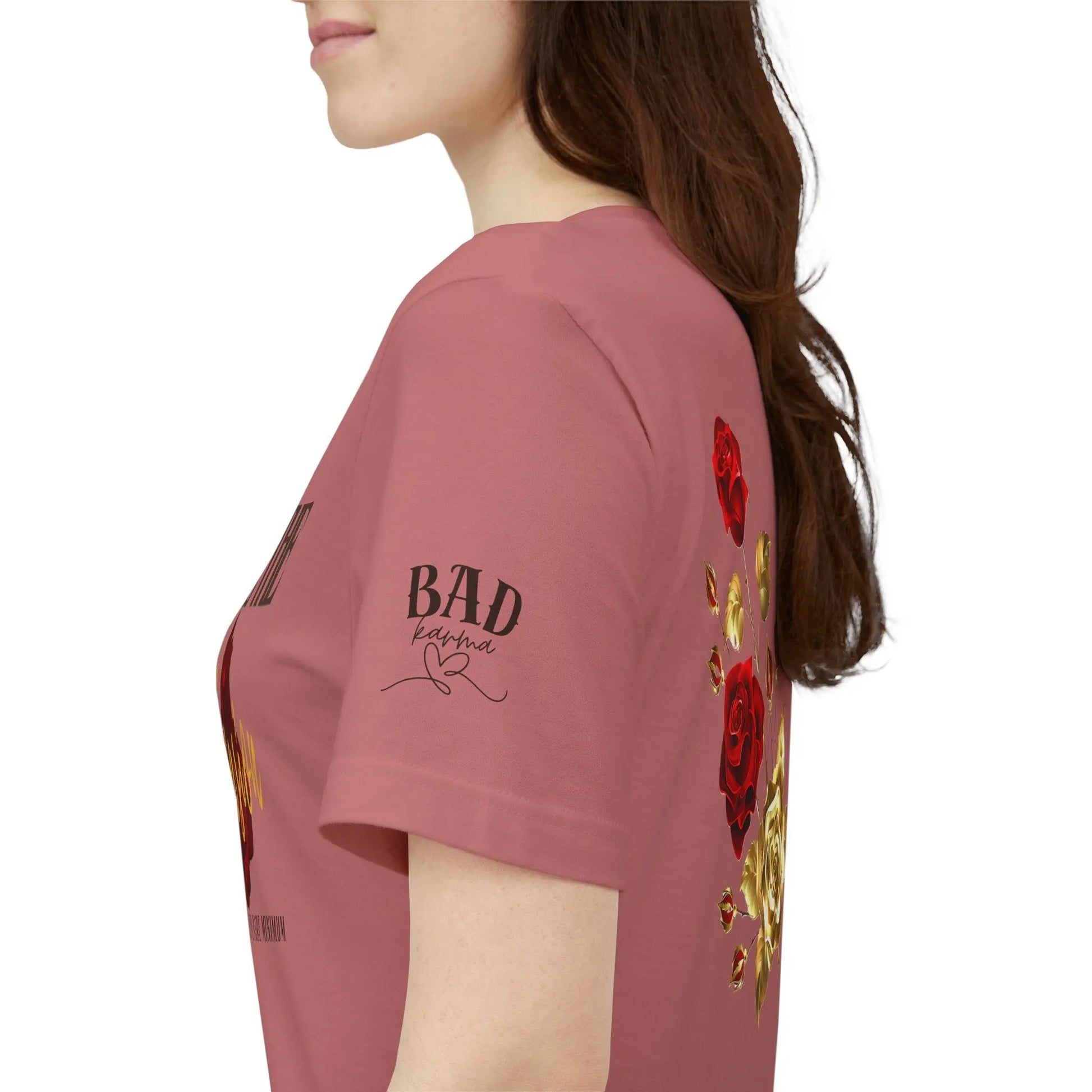 Soft pink "She Is The Occasion" women's motivational T-shirt by Printify featuring empowering self-love statement and luxury aesthetic.