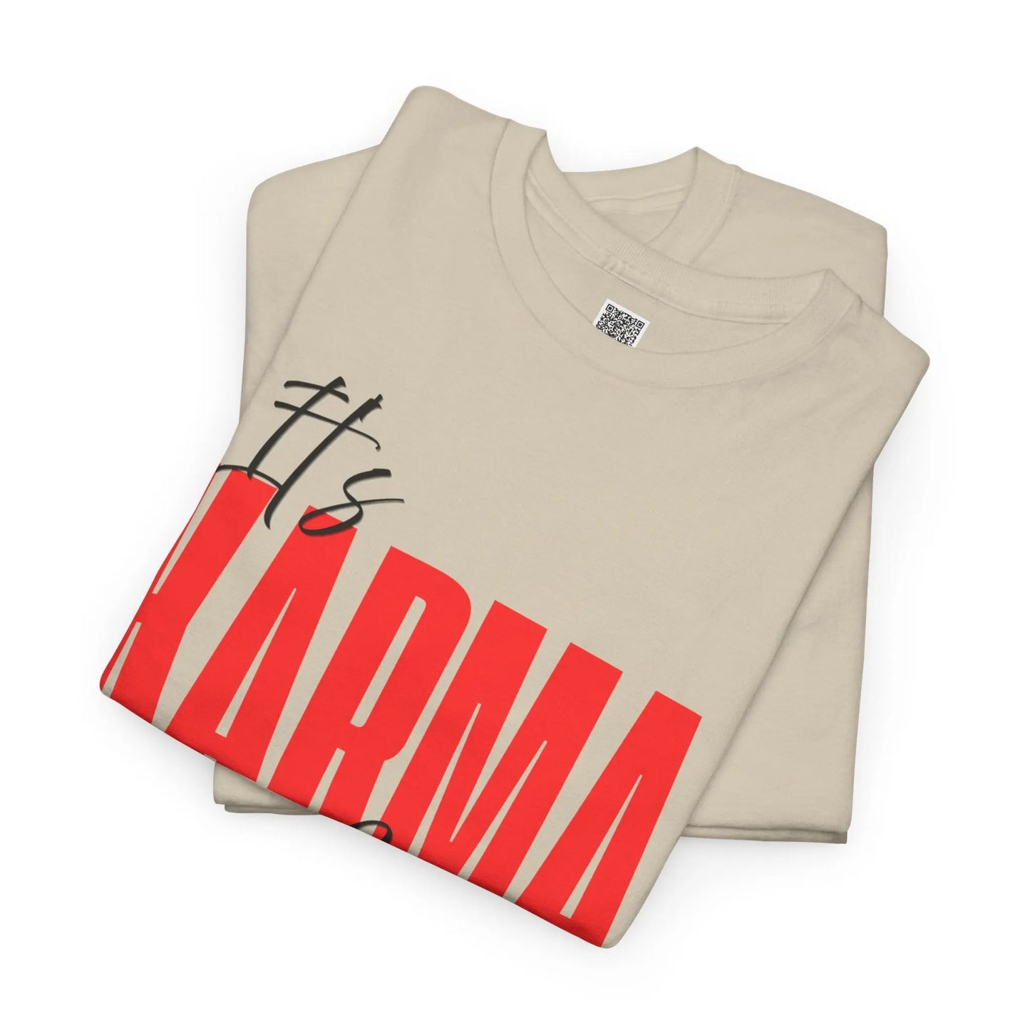 Women's "It’s Karma, Baby" empowerment graphic T-shirt by Printify featuring motivational spiritual message and bold design.