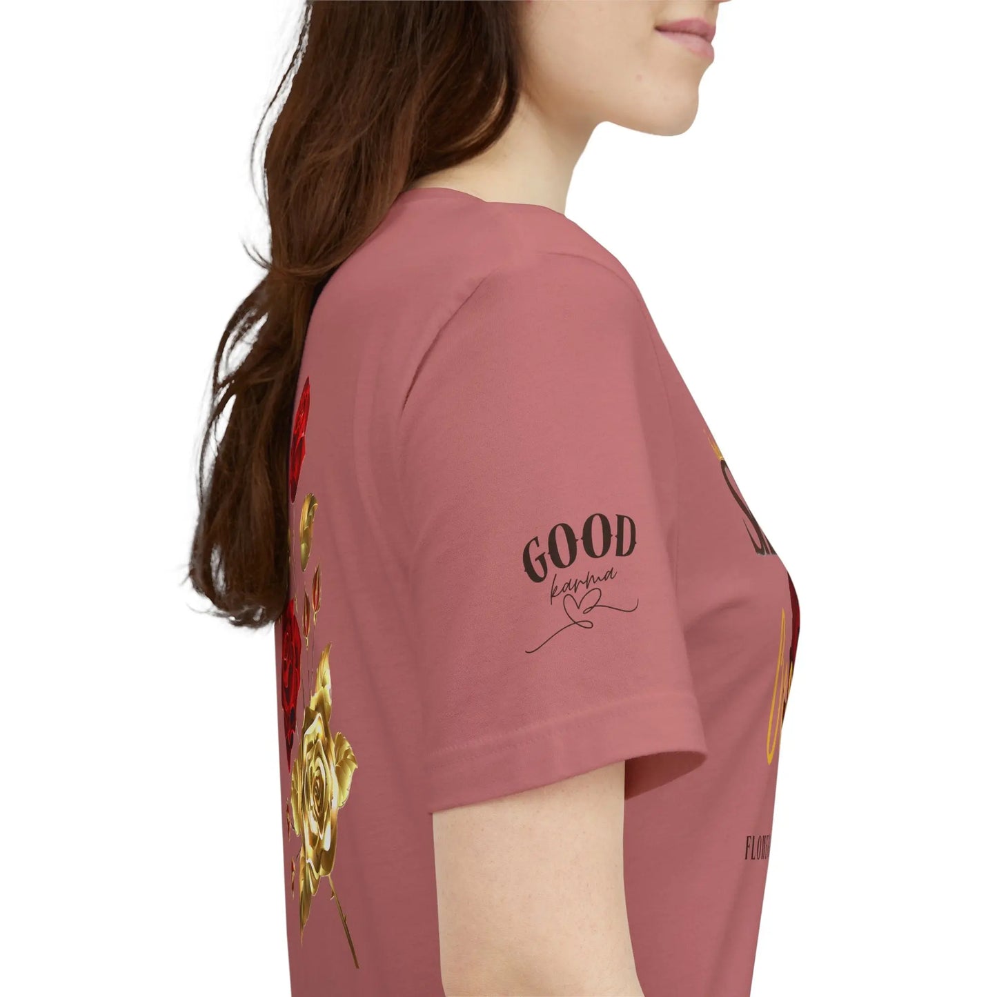 White "She Is The Occasion" women's statement T-shirt by Printify featuring empowering self-love motivational phrase.