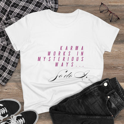 Karma Works Women's Tee, Inspirational Quote T-Shirt, Motivational Gift for Her, Casual Everyday Wear, Spiritual Style - My Store