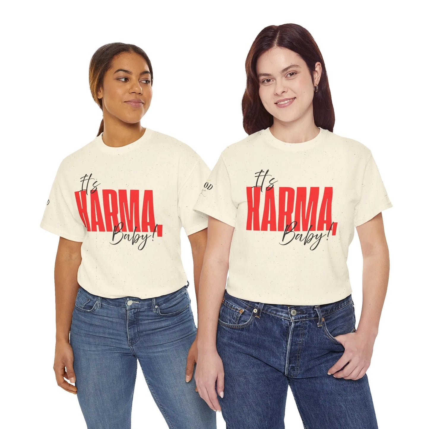 Women’s empowerment graphic T-shirt by Printify featuring the phrase “It’s Karma, Baby” in bold text on a casual tee.