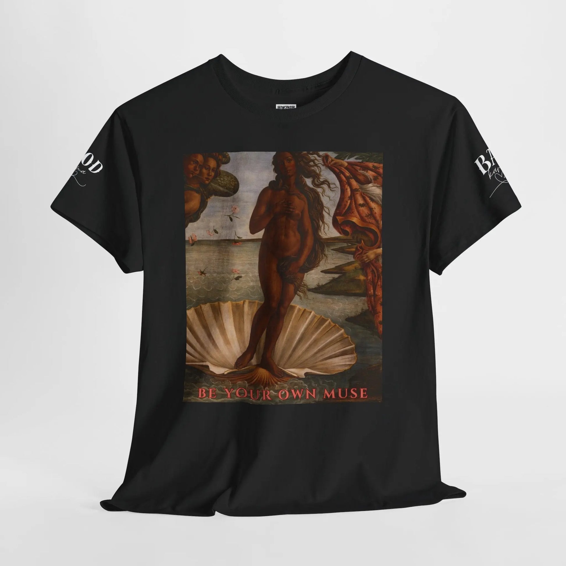 Women’s Renaissance Goddess T-shirt by Printify featuring empowering "Be Your Own Muse" graphic and inspirational feminine energy design.