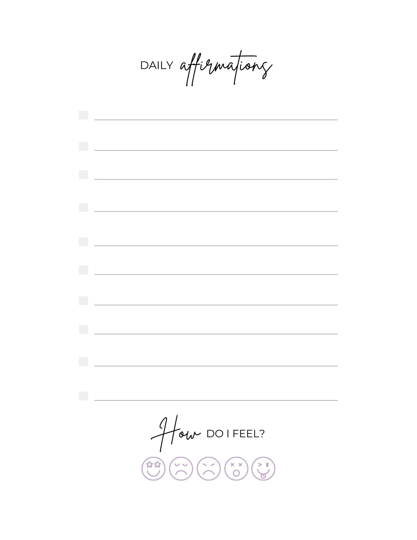 Love, Karma Marie Attitude of Gratitude 90-day planner with affirmations page, featuring positive quotes for daily motivation.