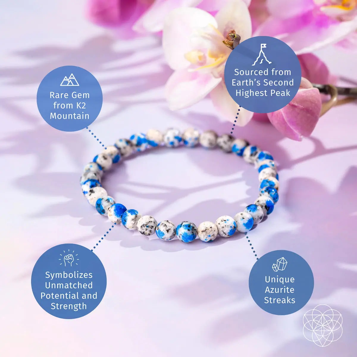 Dainty K2 stone bracelet by Conscious Items featuring 6mm beads, symbolizing spiritual adventure and natural gemstone beauty.