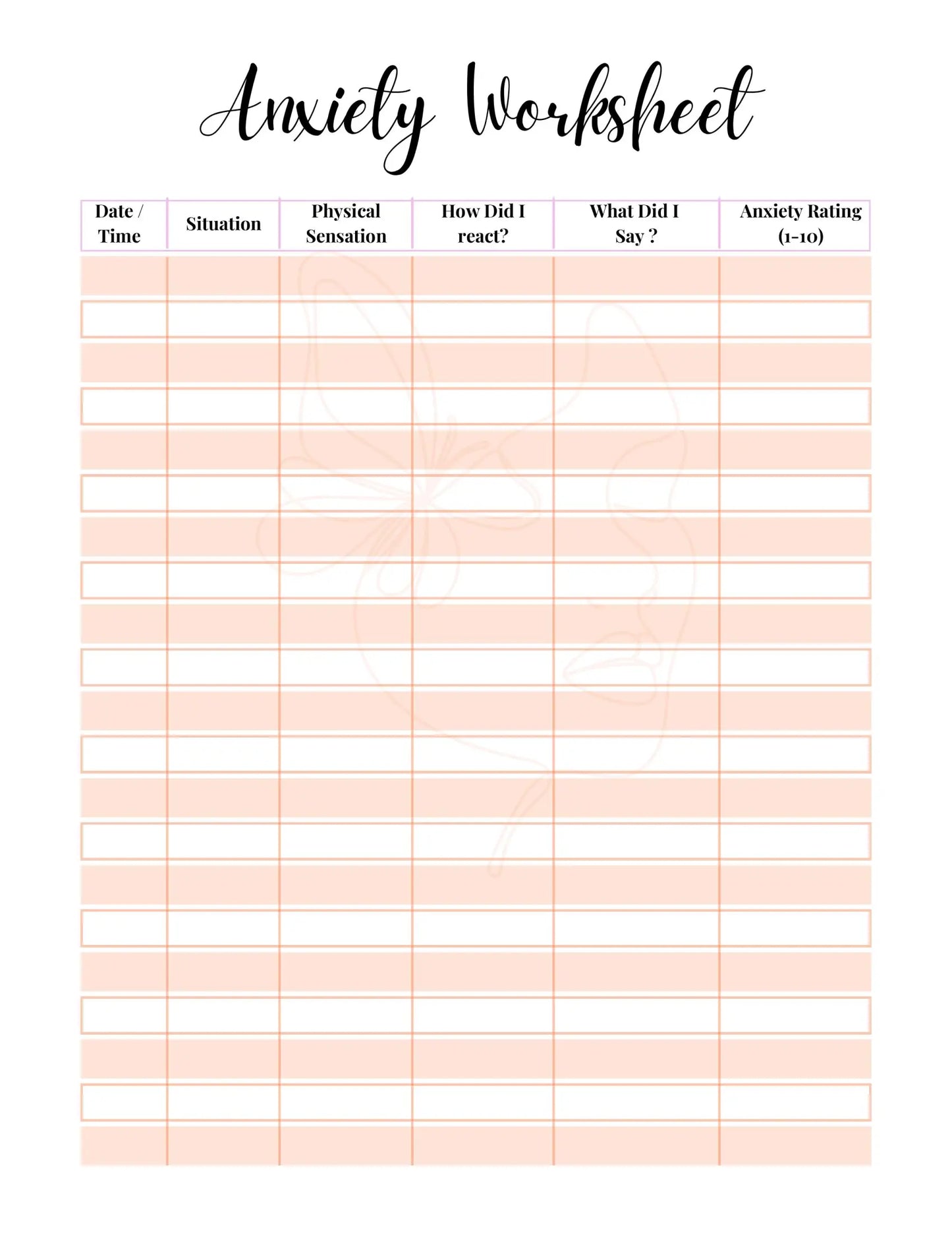 Love, Karma Marie journal page with anxiety worksheet for overcoming fear and self-sabotage, encouraging personal growth and reflection.