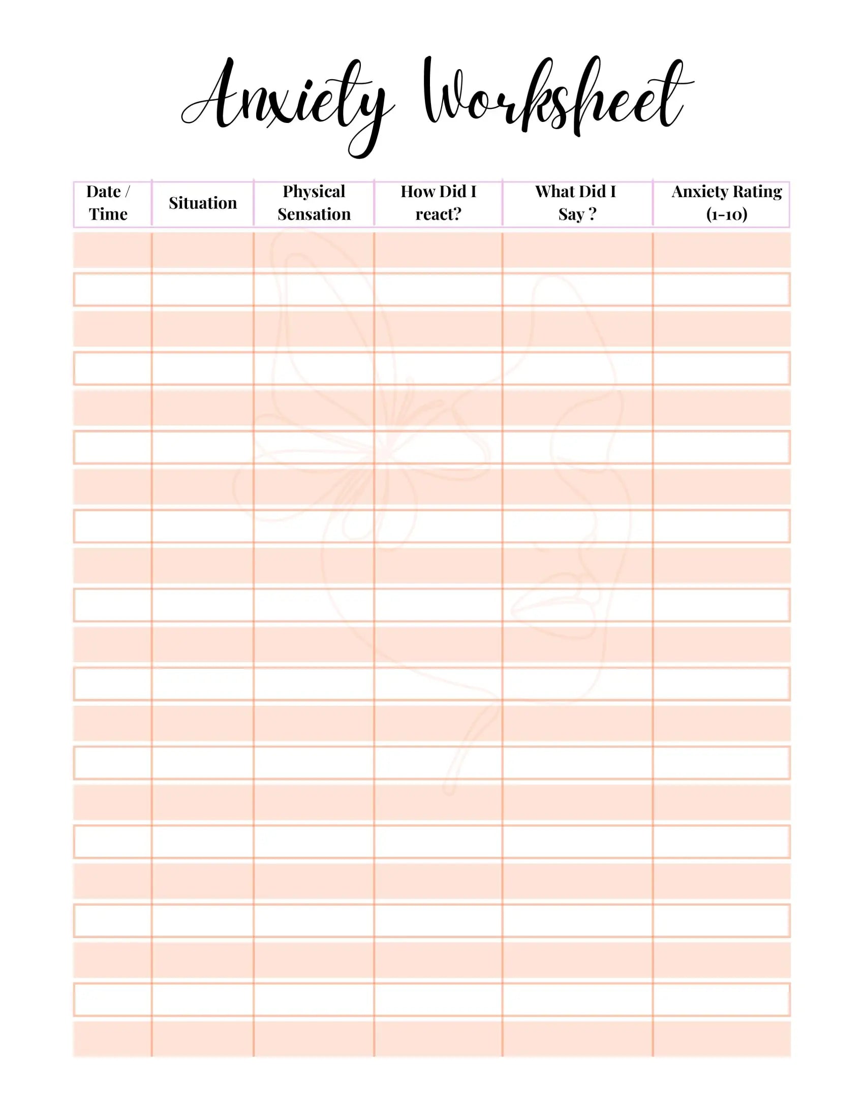Love, Karma Marie journal page with anxiety worksheet for overcoming fear and self-sabotage, encouraging personal growth and reflection.