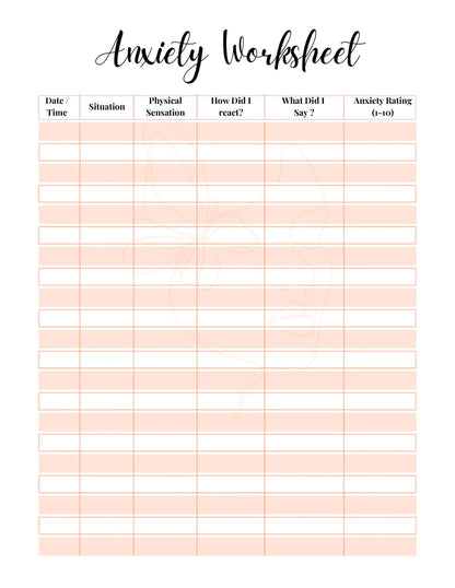 Love, Karma Marie journal page with anxiety worksheet for overcoming fear and self-sabotage, encouraging personal growth and reflection.