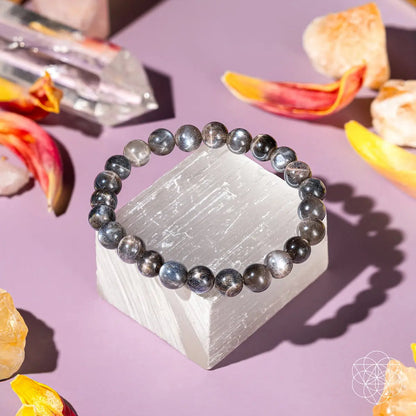 Black Moonstone bracelet from The Empath’s Cord Cutter collection by Conscious Items, featuring smooth, polished stones on a delicate band.