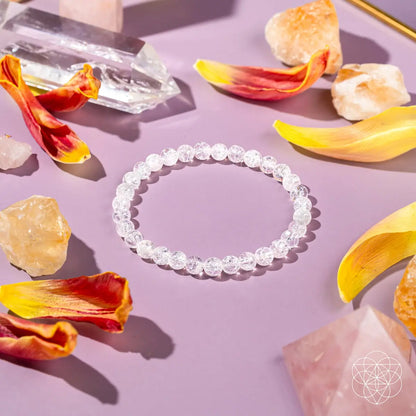 Conscious Items Emotional Ice Bath Ice Quartz bracelet with 6mm beads, showcasing the bracelet's design and icy blue gemstone beads.