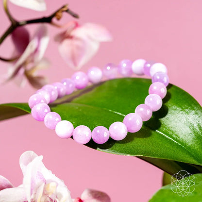 Pink Kunzite bracelet from Conscious Items featuring a delicate heart-shaped design and silver accents.
