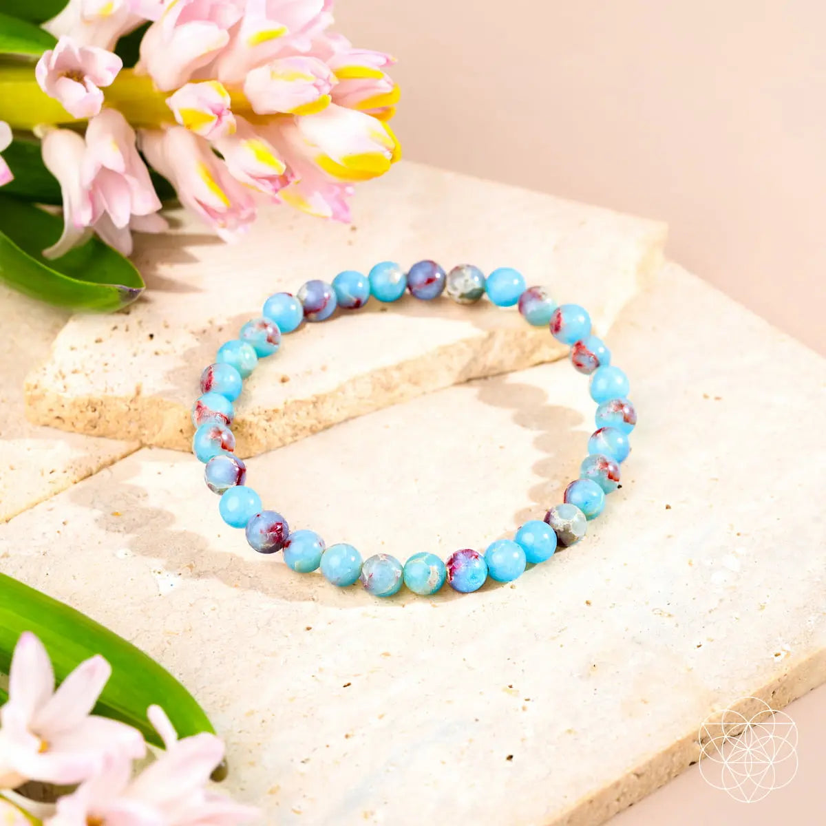 Aqua Terra Jasper bracelet by Conscious Items, 6mm beaded bracelet featuring natural gemstone beads on a stretch cord.