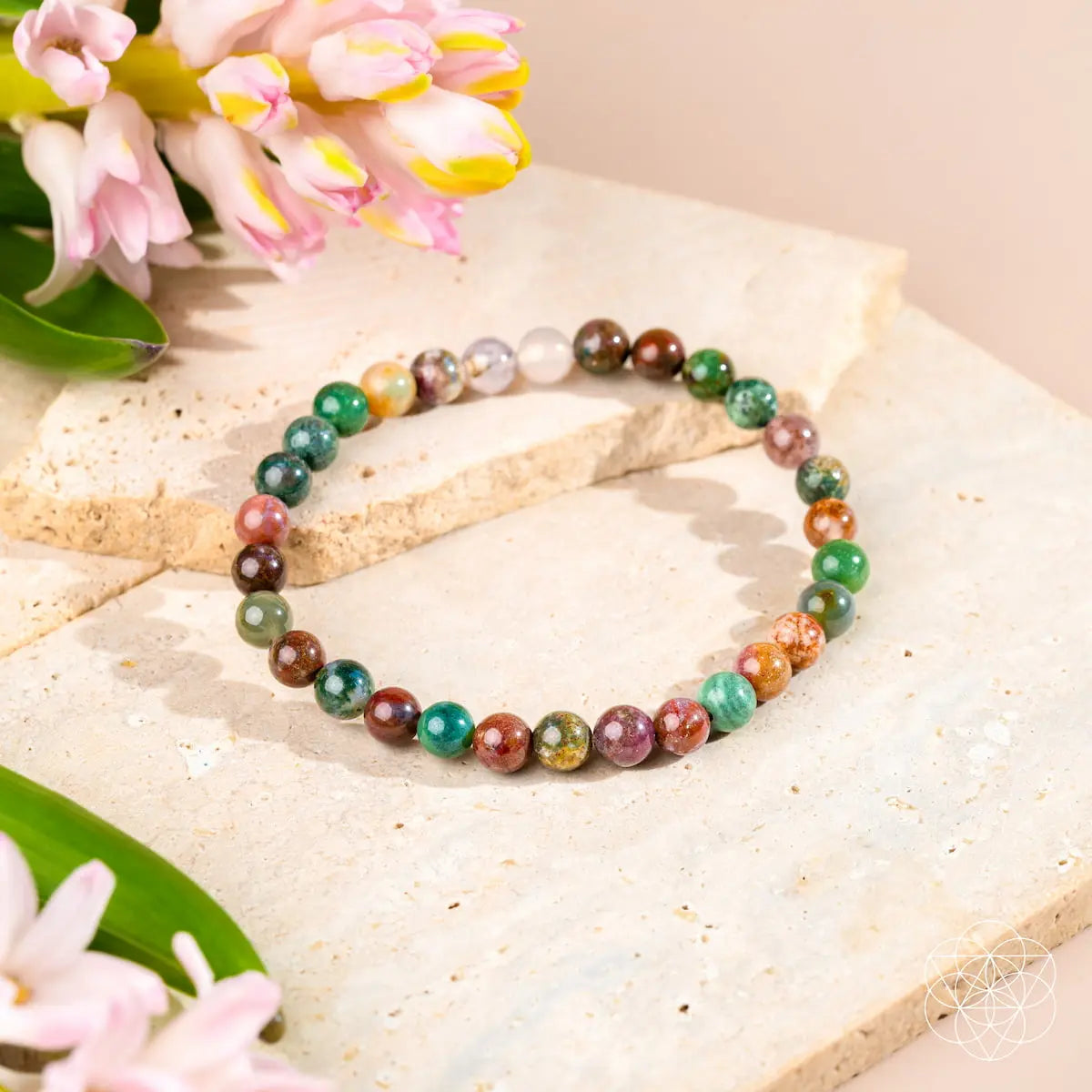 Close-up of the Conscious Items Energy Bracelet with 6mm beads, showcasing its stylish design and natural stone details.