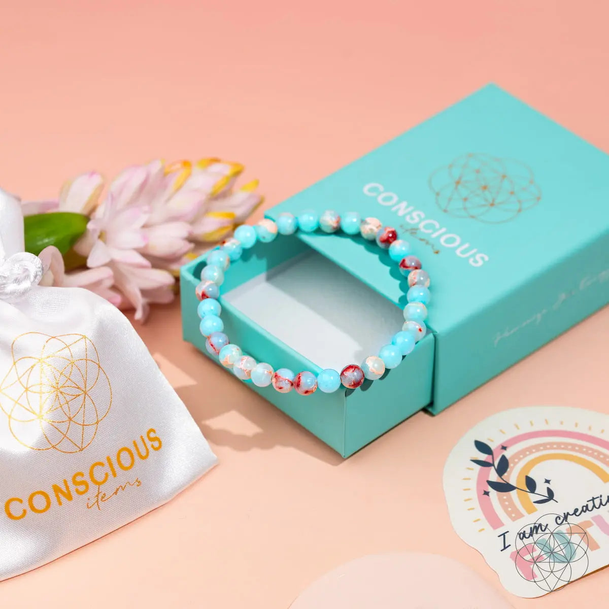 Aqua Terra Jasper bracelet by Conscious Items with 6mm beads, featuring natural earthy tones and a polished finish.