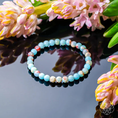 Conscious Items Empath’s Shield Aqua Terra Jasper bracelet with 6mm beads, showcasing natural stone and handcrafted design.