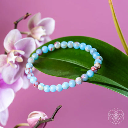 Aqua Terra Jasper bracelet by Conscious Items featuring 6mm beads, stylish and natural gemstone jewelry for wellness and style.