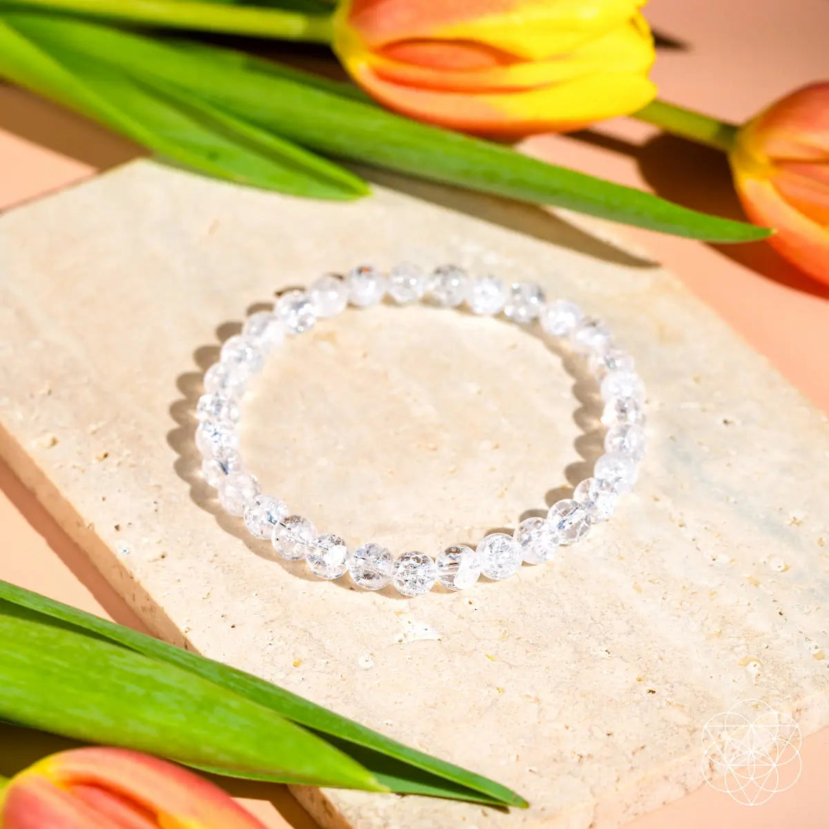 Conscious Items Emotional Ice Bath bracelet with 6mm ice quartz beads, showcasing a stylish and natural gemstone bracelet.