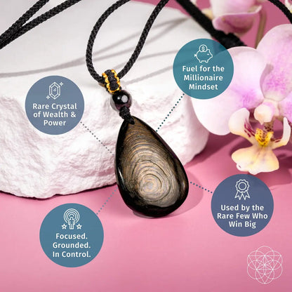 Hypersthene Millionaire Manifestation Pendant necklace by Conscious Items featuring a polished hypersthene stone on a silver chain.