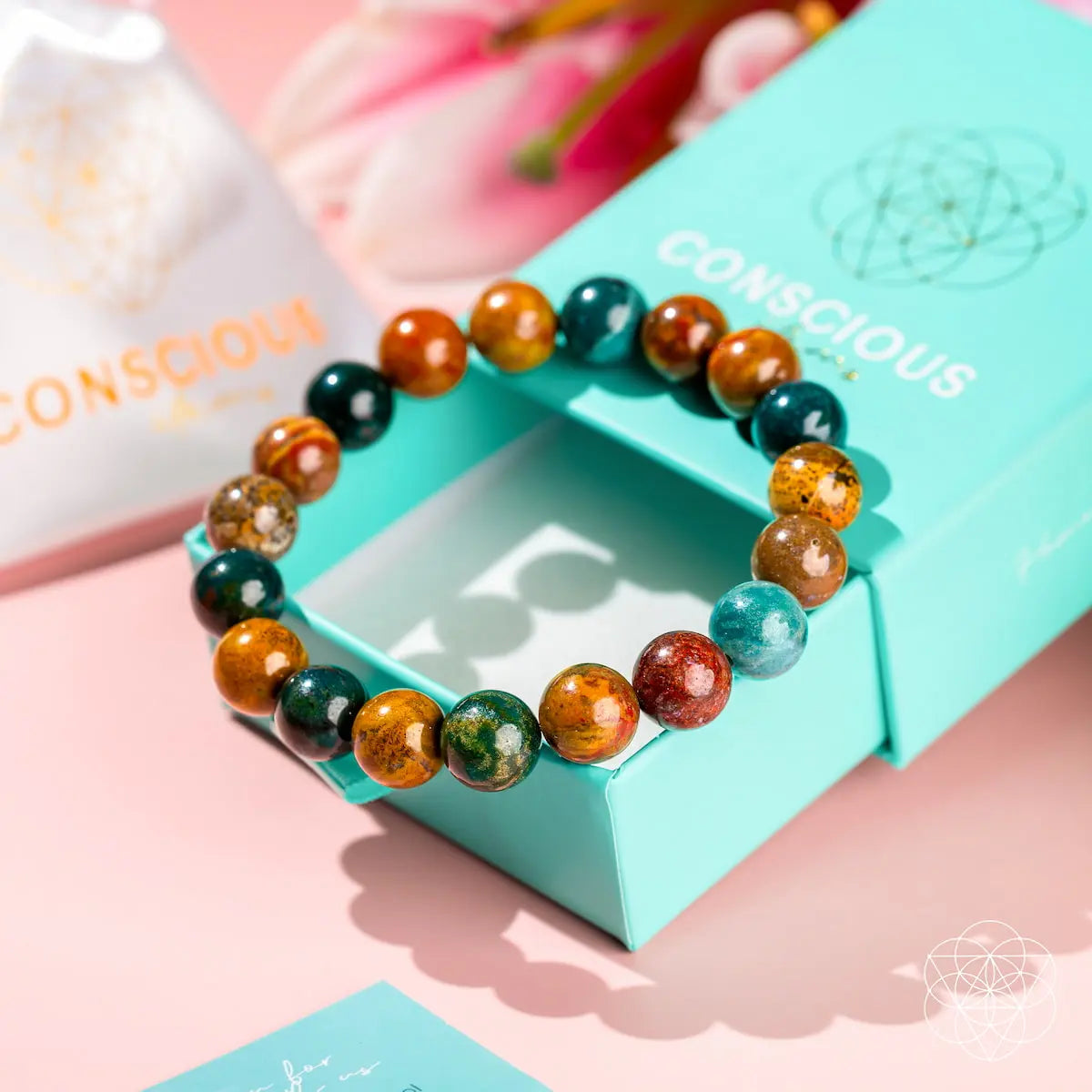 Ocean Jasper bracelet by Conscious Items featuring smooth, rounded beads for a calming, natural accessory.