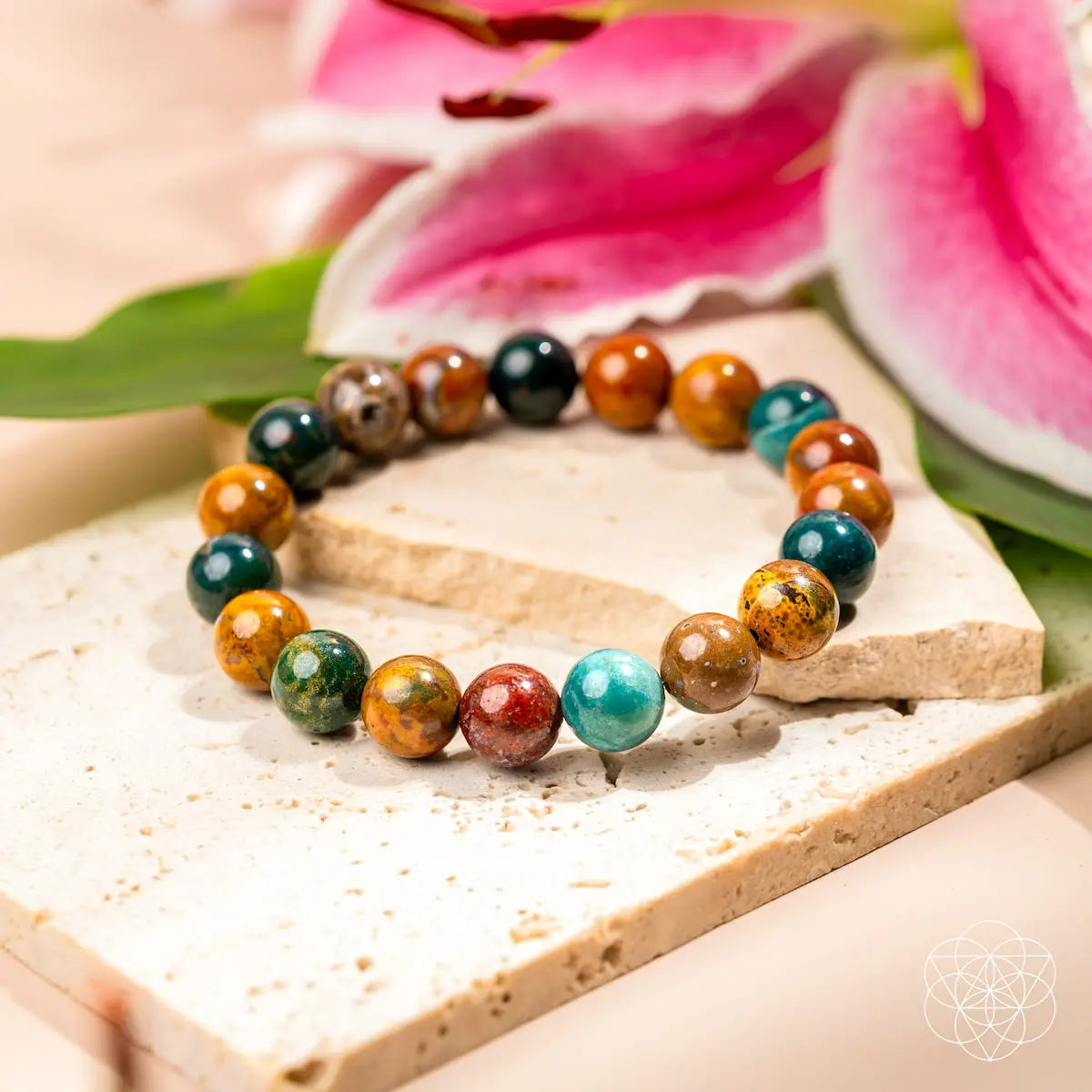Ocean Jasper bracelet from Conscious Items featuring polished beads, designed to promote calm and mindfulness.